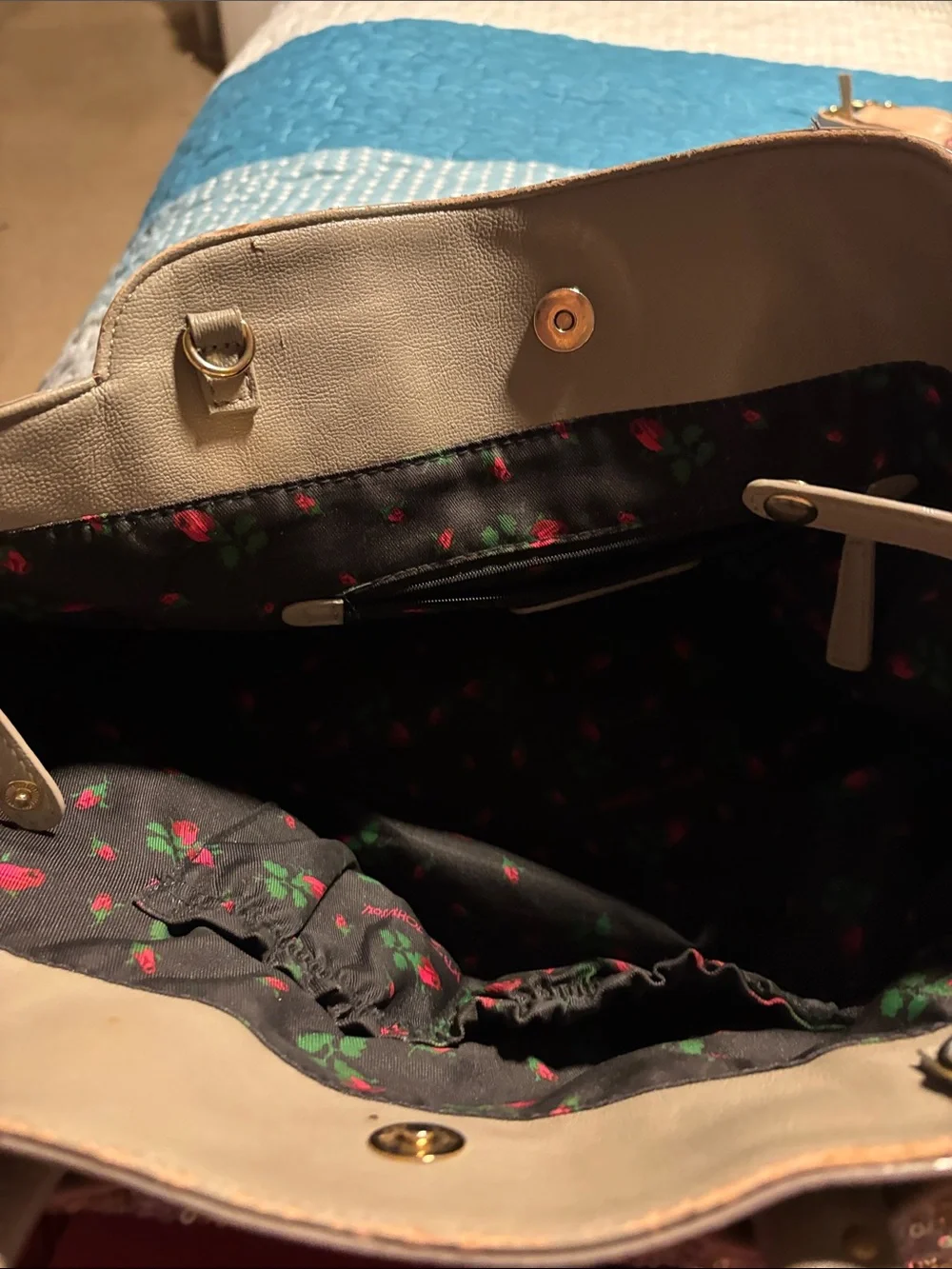 Rare Betsey Johnson Taupe Handbag with Iridescent Sequin Bow